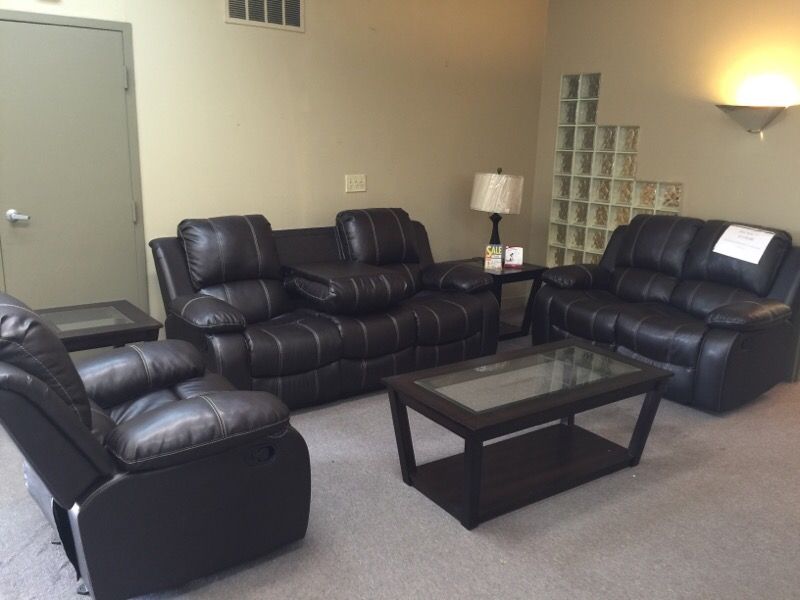 3 pieces dark brown reclining sofa set