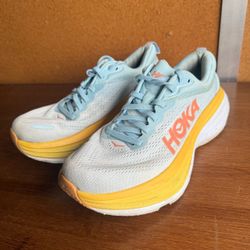 HOKA ONE ONE Bondi 8 Womens Shoes Size 7, Color: Summer Song/Country Air-Orange