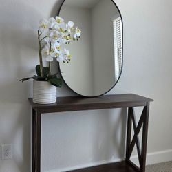 Entryway Table with Mirror and Faux Plant