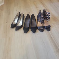 Dress Shoes, Black (Anne Klein) Size 8, Black, Suade,  Size 8(Aerosoles), Black Leather Sandals (Heels) (Aerosoles) Size8.  White , Dress Sandals,