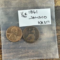 1861 Mexico FIRST REPUBLIC 1/16 Real Coin 