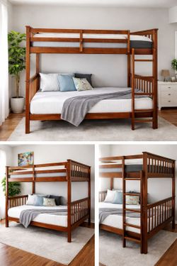 Double Full Solid Wood Bunk Bed – Includes Top Mattress – Great Condition – $200 OBO