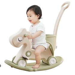 4 in 1 Rocking Horse Balance Bike Ride Toy for Toddler 1-3 Baby Rocking Toy for Baby Rocking Horse for Toddlers with Push Handle (Green