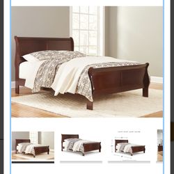 Cal King Sleigh Bed Frame (Wooden-Walnut)