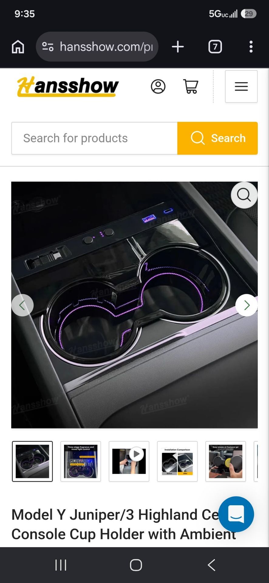 Model Y Juniper/3 Highland Center Console Cup Holder with Ambient Light & HUB Adapter & Air Freshener