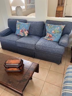 Blue Patterned Damask Sofa