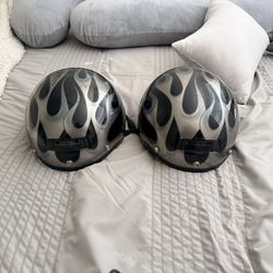 Harley Davidson Half Helmet DJ HD Black Silver Flames meets DOT safety standards