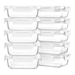 10-Pack 22 Oz Glass Meal Prep Containers with Lids - Microwave, Oven, Freezer & Dishwasher Safe - White