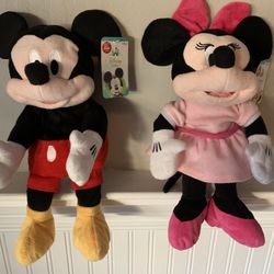 Disney Mickey & Minnie Mouse Plush Puppets, 13.5”H, New With Tags