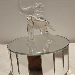 Vtg Elephant Hand Spun Blown Glass Art Figurine Mirrored Turning Music Box