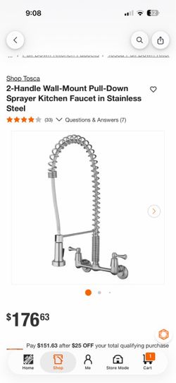 Shop Tosca 2-Handle Wall-Mount Pull-Down Sprayer Kitchen Faucet in Stainless Steel
