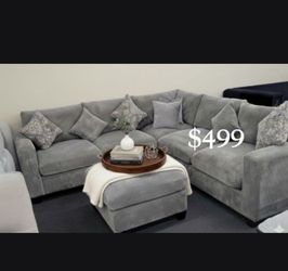 4-pc Sectional sofa with ottoman grey Corduroy