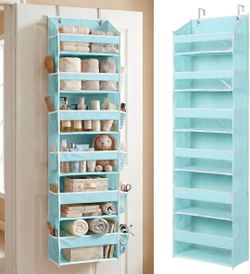 Over the Door Organizer, 6-Tier, 100D Fabric, Baby Blue 1pc, 50 lbs Capacity, 12 Side Mesh Pockets
