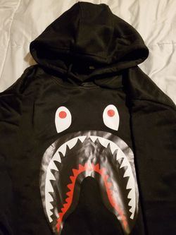 New mens shark teeth Bape design hoodie sz L