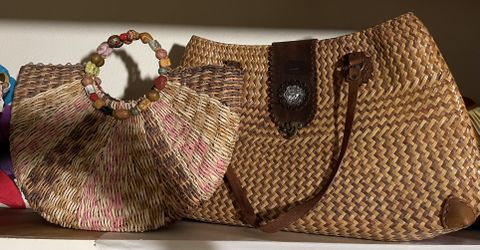 Set Of 2 Wicker Straw Purse Handbags 
