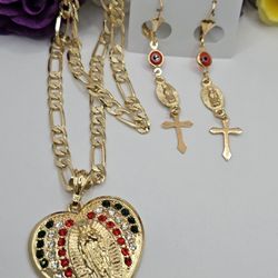 Chain With Earrings Virgin Mary Gold Plated 