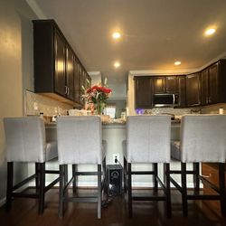 Set of 4 Gray Upholstered Barstools – Clean, Sturdy, Great Condition