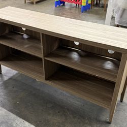 New assembled 58.5X14X29in Classic 4 Cubby TV Stand for TVs up to 65 Inches, Natural