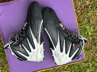 10.5 Reebok Work The Blast work boots feature a prominent black and white leather upper with a distinctive jagged design.