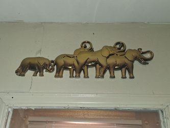 Brass Elephant Herd Wall Plaque