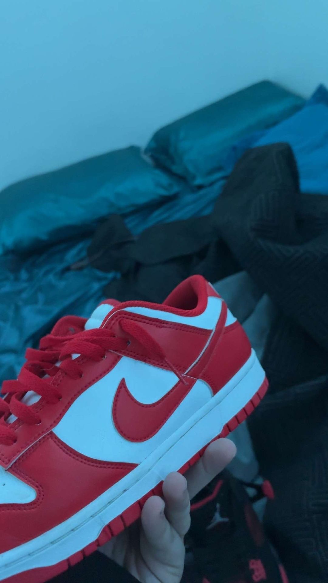 Red and White Nike dunks