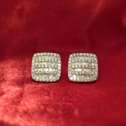 10k Yellow Gold Diamond Square Earrings 2.0 ctw
