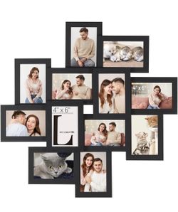 SONGMICS 12-Pack 4 x 6 Collage Picture Frames with Glass Front Multi Picture Frame Set for Wall Decor, Assembly Required, Ash Black and Clear Glass, K
