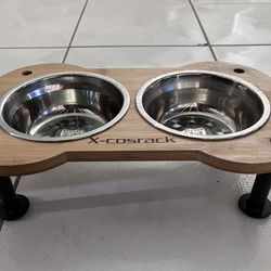 Elevated Dog Cat Bowls, Unique Bone Shape Bamboo Raised Dog Bowl