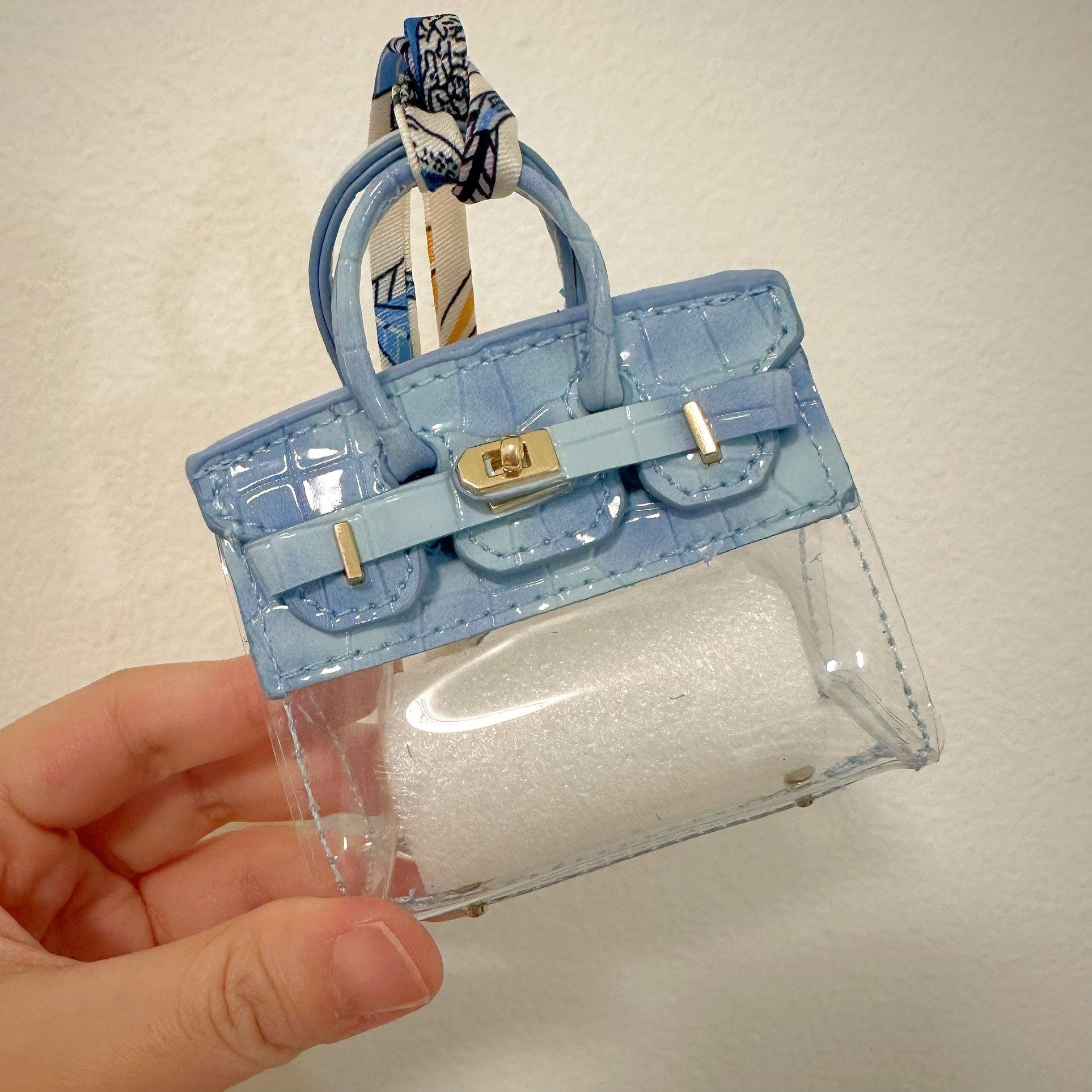 Mini Blue Jelly Designer Style Bag Charm – Clear with Colorful Croc Flap