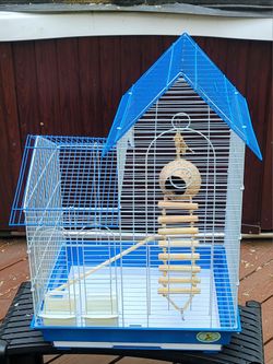 Kings Cages Blue and White House-Shaped Bird Cage