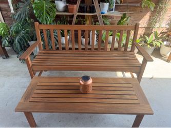 🌿 COUNTRY CASUAL TEAK OUTDOOR BENCH & COFFEE TABLE SET — SOLID TEAK