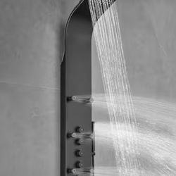 KDY 65 in. 8-Jet Rainfall Shower Panel System with Waterfall Shower Head and Shower Wand in Black Painted Stainless Steel
