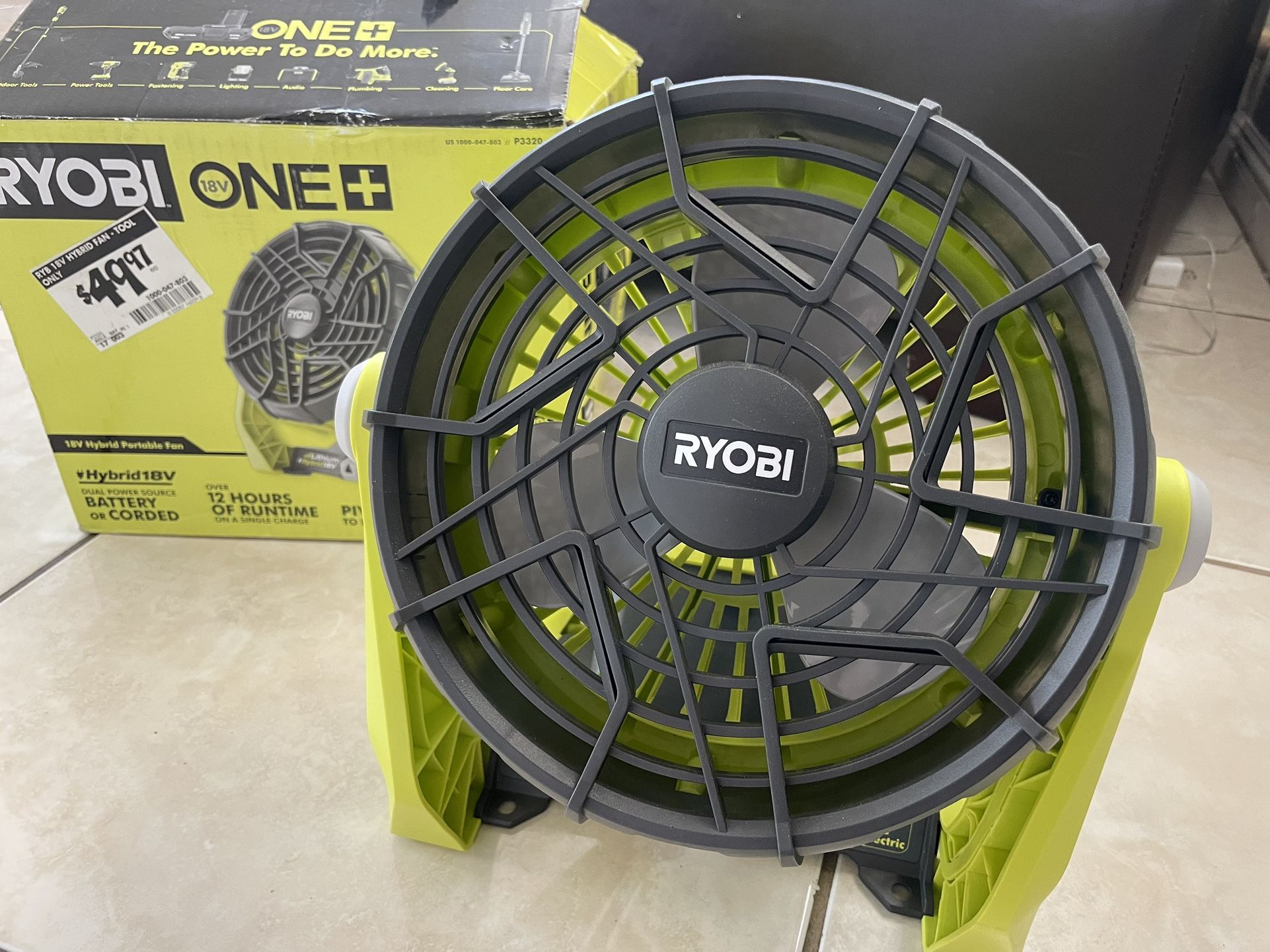 Ryobi One + Cordless Portable 18 Volt Hybrid Fan (P3320) TOOL ONLY