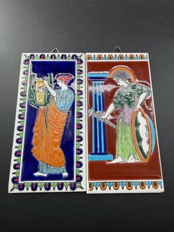 Beautiful Vintage Hand Made Ceramic Greek Tiles Art by Moschato
