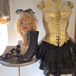  Madonna Costume Vintage Corset Lace Layers Skirt Jewelry  Velvet Shawl