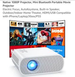 Native 1080P Projector, Mini Bluetooth Portable Movie Projector
Electric Focus, AutoKeystone, Built-in Speaker, Outdoor/Indoor Home Theater, HDMI/USB