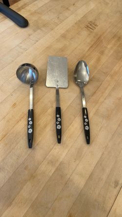 1960s Stainless Steel Daisy Kitchen Serving Utensils 