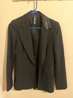 Black Women's Blazer with Leather Trim