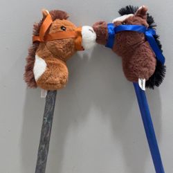 Pair of Goffa Plush Stick Hobby Horses with Sounds - Interactive Kids Toy Horses