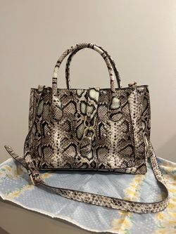 Snakeskin Print Satchel with Shoulder Strap