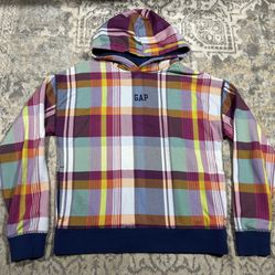Kids Gap Logo Plaid Hoodie Size XXL Multicolor 