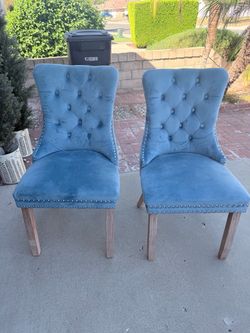 Elegant Blue Tufted , Nailhead Trim Dinning Chairs