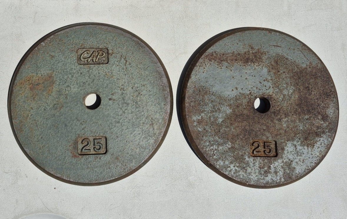 WEIGHTS, 50 POUNDS, (2 @ 25lbs), WEIGHT PLATES, STILL WEIGHS 50LBS