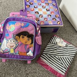 Disney Princess Board Games; Bingo Checkers Cards, Dora The Explorer Roller Backpack, Fuchsia Striped Dress Speechless Size 12