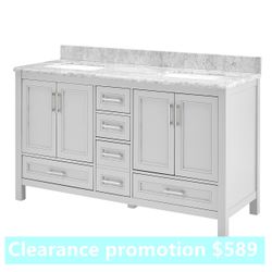 60-in Light Gray Undermount Double Sink Bathroom Vanity with Carrara Natural Marble Top,ar303x7111