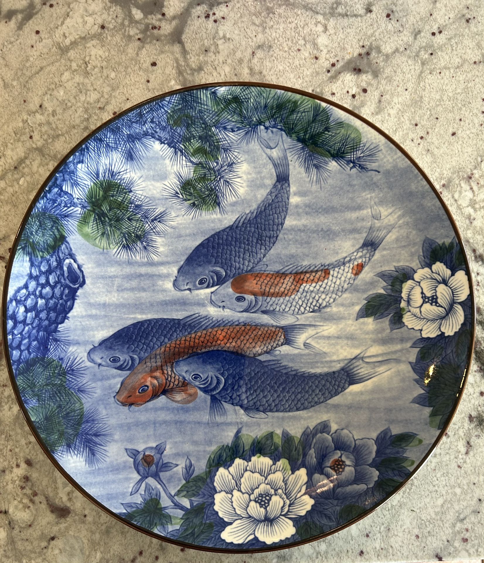 Beautiful 14" Japanese Collector Plate – Koi & Floral Design