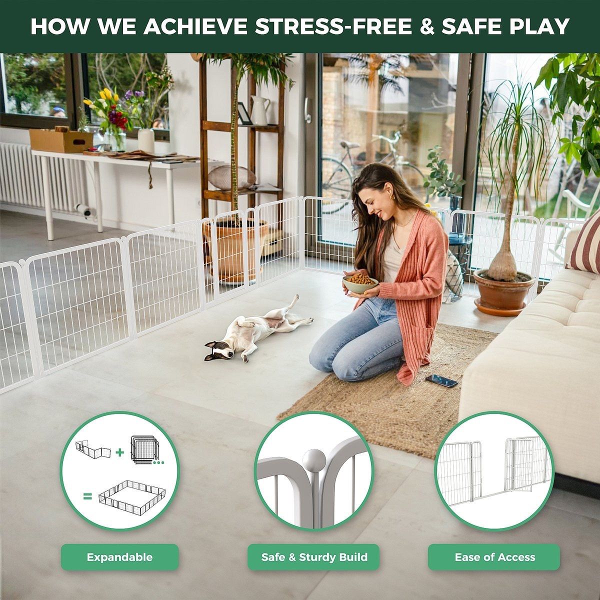 Homeplus Indoor Dog Playpen, White, 32-in, 16-panel
