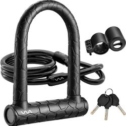 Bike U Lock,20mm Heavy Duty Combination Bicycle D Lock Shackle 4ft Length Security Cable with Sturdy Mounting Bracket and Key Anti Theft Bicycle Secur