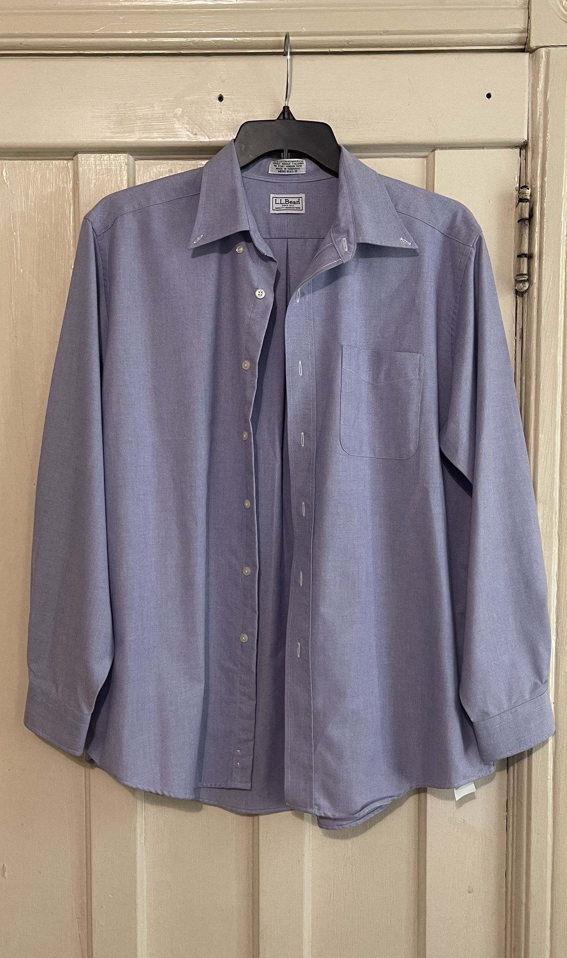 LL Bean Mens Single Needle Long Sleeve Button Down Light Blue Dress Shirt16.5-35