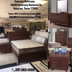 QUEEN 5PC BEDROOM SET W/MATTRESS & BOXSPRING